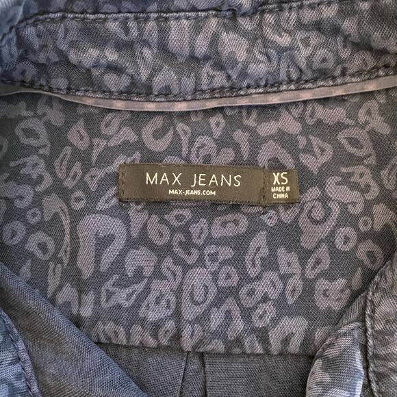 Max Jeans Leopard Print Button Up Dress Cinch Waist Blue XS - Picture 3 of 9